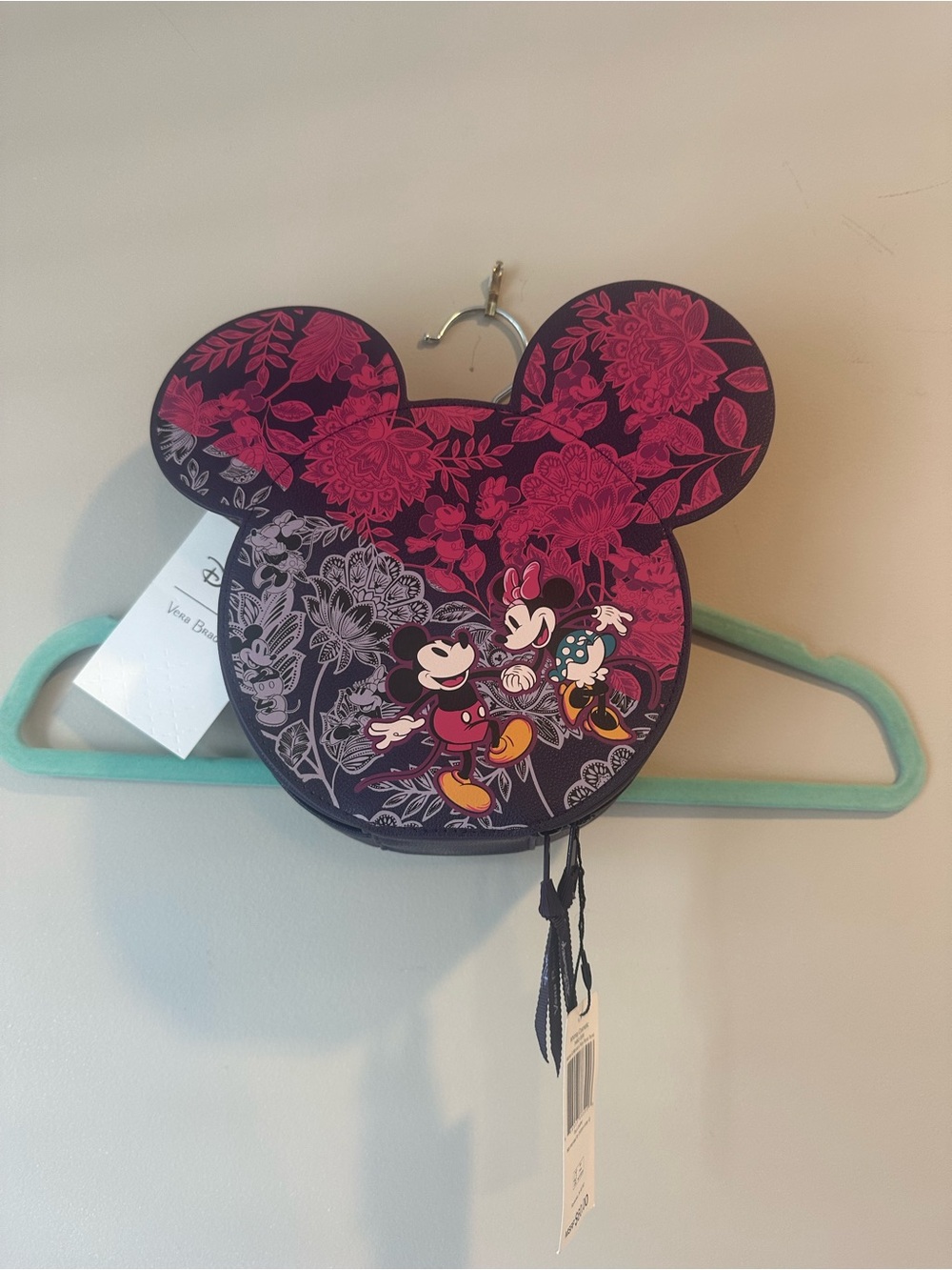 Vera Bradley Floral Mickey Ear Crossbody - Teal & Black with Pink Accents